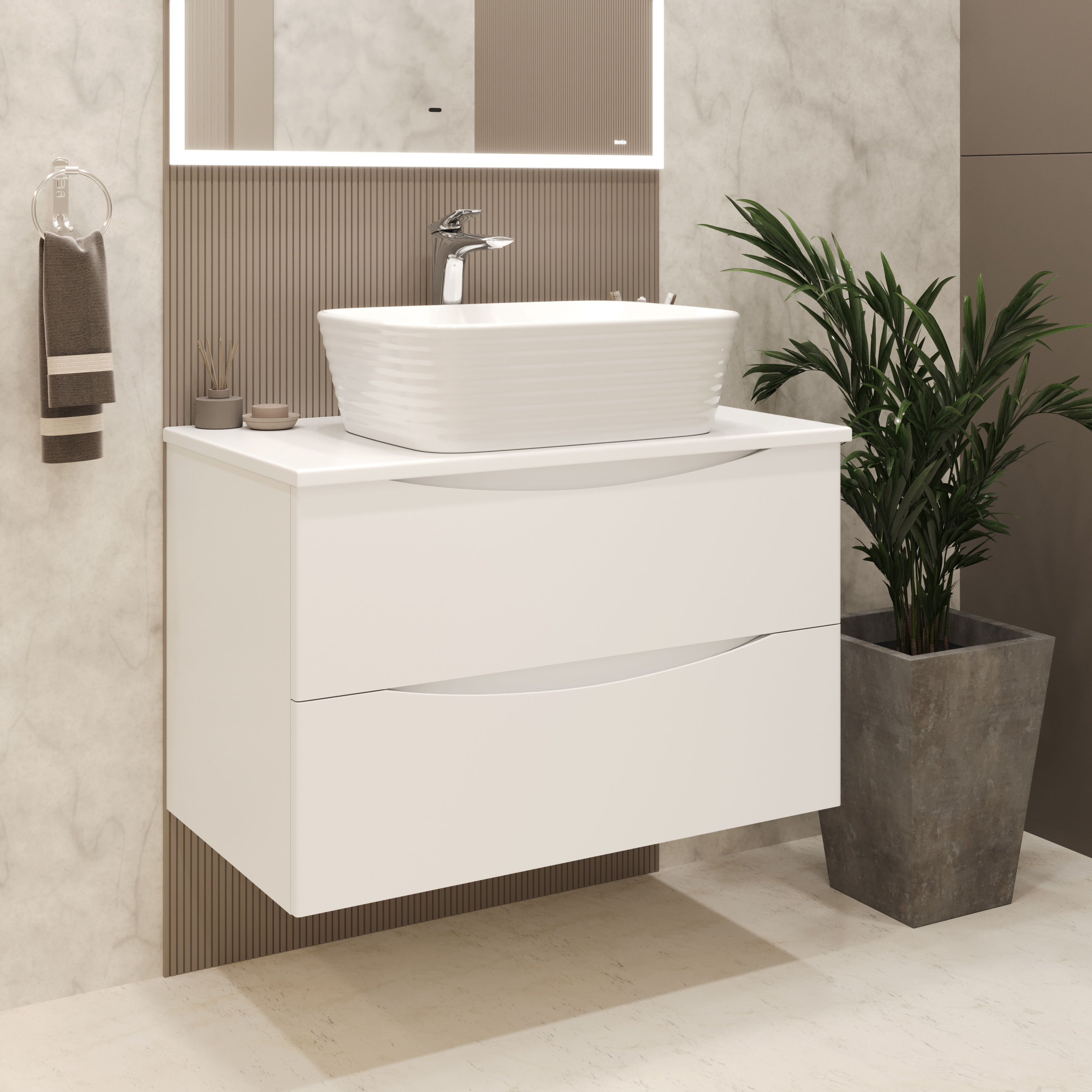 Изображение товара Тумба с раковиной для ванной Bond Square TLM-05805-SLM63500 подвесная 80 см цвет белая матовая