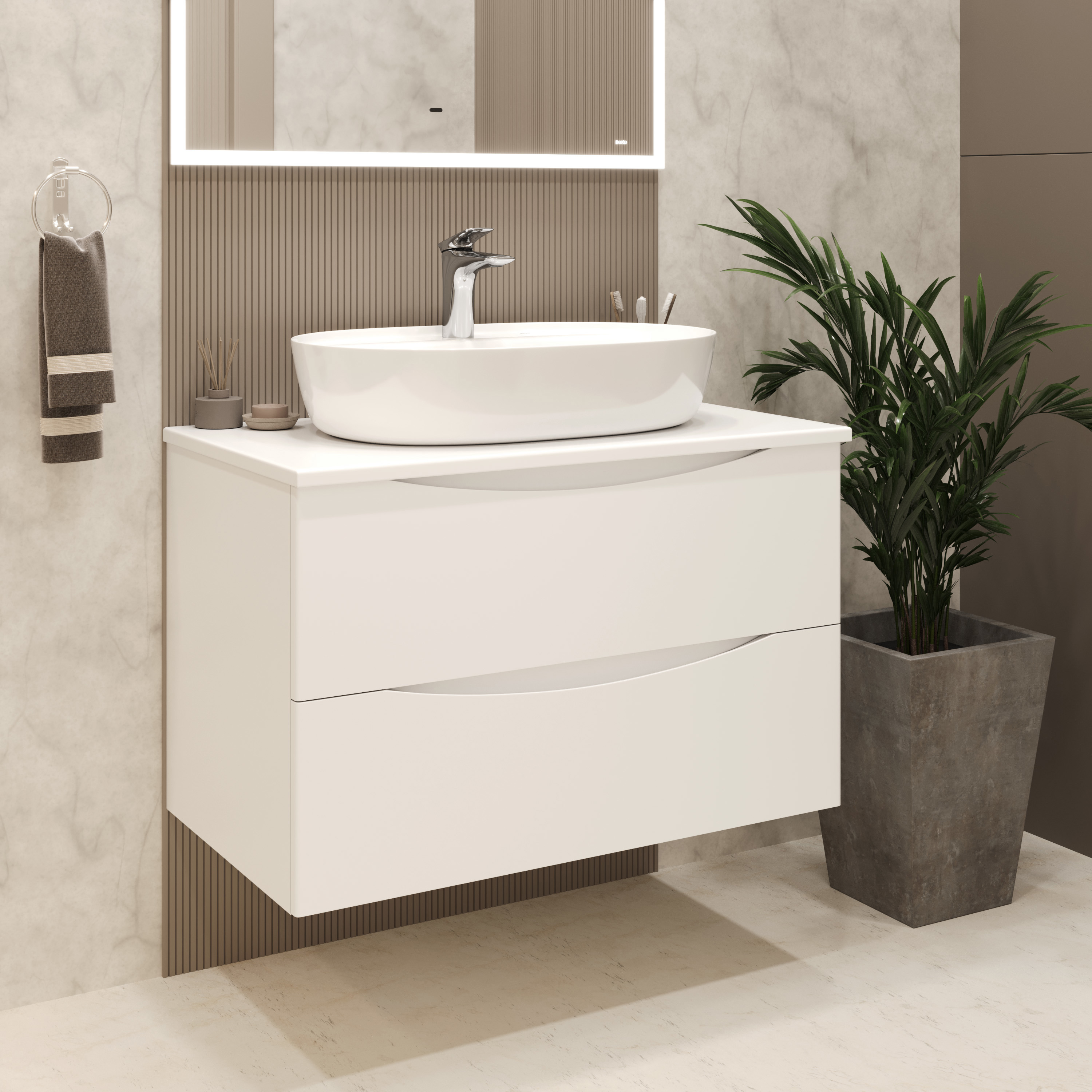 Изображение товара Тумба с раковиной для ванной Bond Square TLM-05805-SLM01600 подвесная 80 см цвет белая матовая