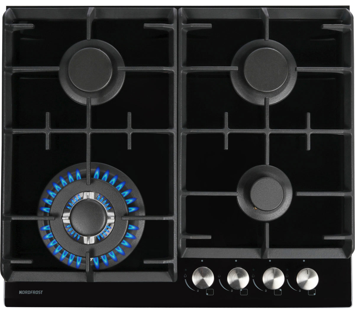 Изображение товара Газовая варочная панель NORDFROST HM 6044 B 4 конфорки черное стекло 58 см