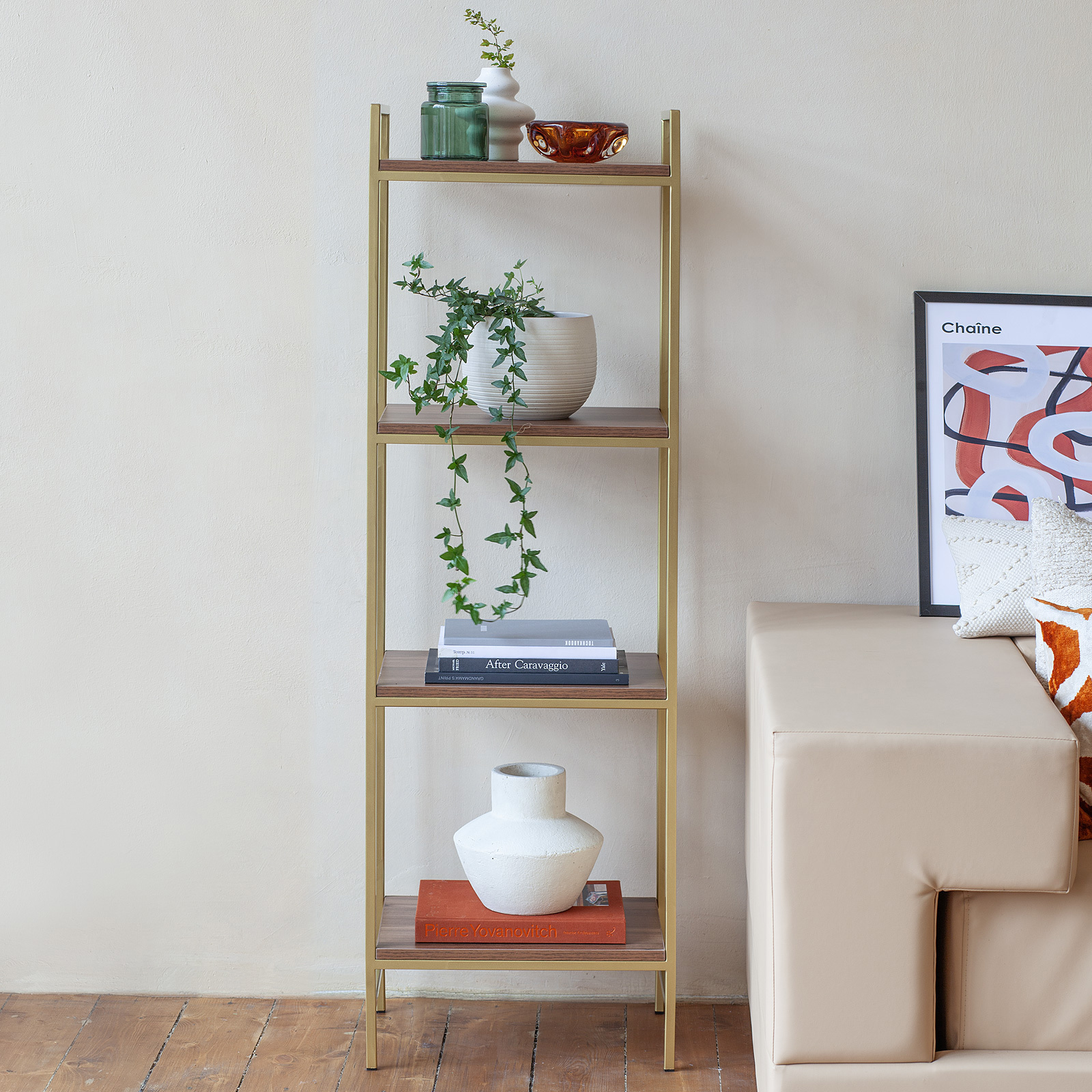 Изображение товара Стеллаж Greenween Alto 4 полки золотой из металла и ЛДСП 450х30х145 см