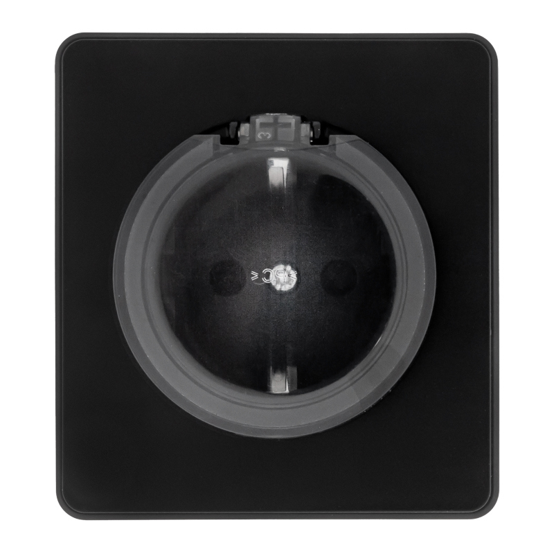 Изображение товара Розетка встраиваемая Kranz Round с заземлением с крышкой и шторками цвет оникс