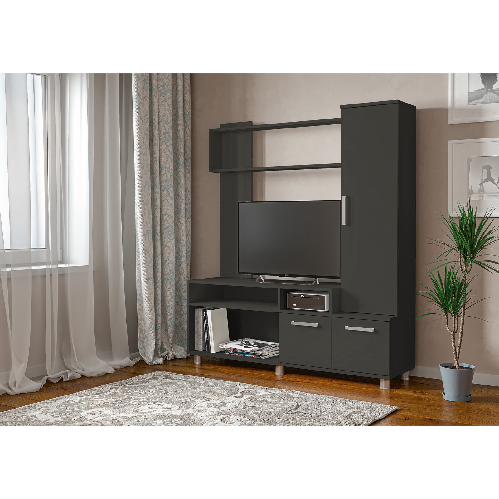 Изображение товара Модульная стенка Клик мебель Лира 340x215x55 см ЛДСП цвет серый графит