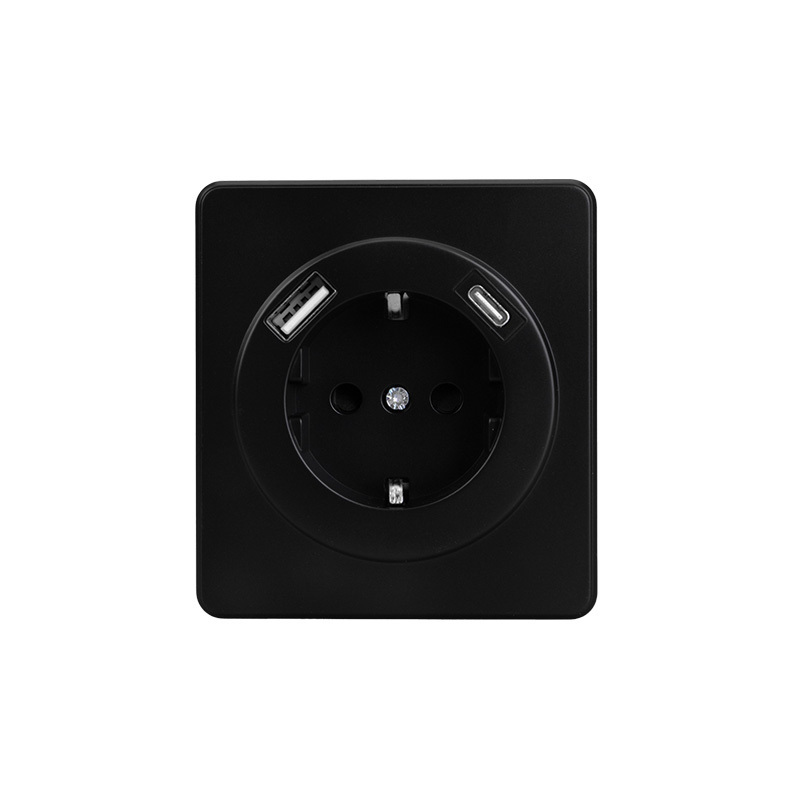 Изображение товара Розетка встраиваемая Kranz Round с заземлением USB A-C цвет оникс