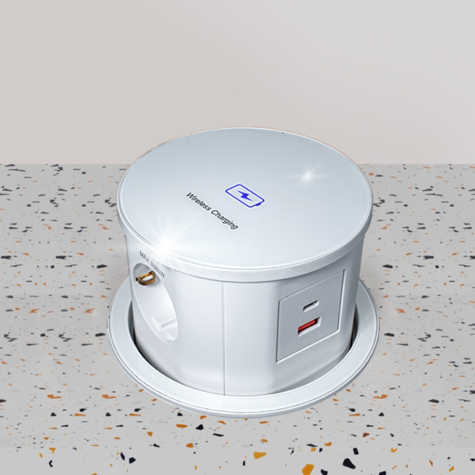 Изображение товара Выдвижная розетка для столешницы POP-UP Elit Glass 3 Schuko USB A и USB C блок розеток беспроводная зарядка удлинитель белый