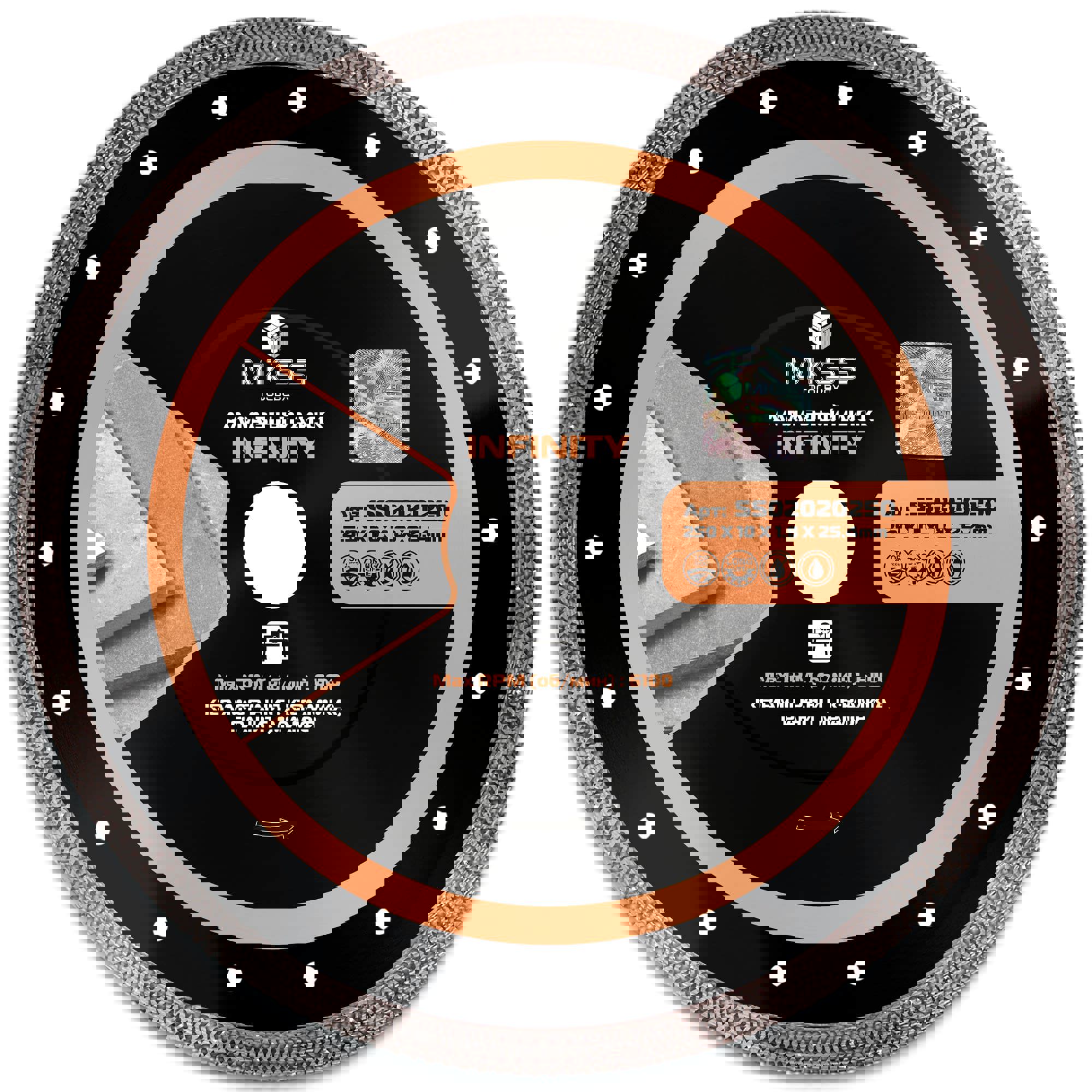 Изображение товара Диск алмазный по керамограниту Mkss Toolbox Infinity турбо 250x25.4x1.8 мм