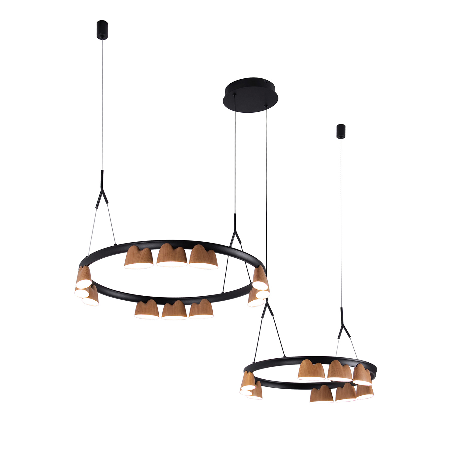 Изображение товара Современная светодиодная люстра Favourite Interline 4266-21p 14 м² черный с деревянными плафонами