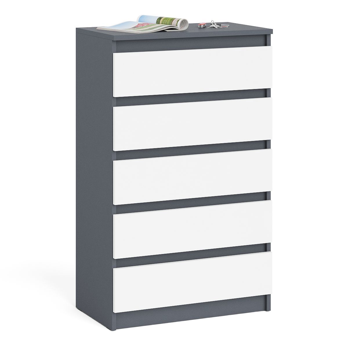 Изображение товара Комод СВК Мори 5 ящиков 70х41х114 см из ЛДСП графит белый стильный и современный
