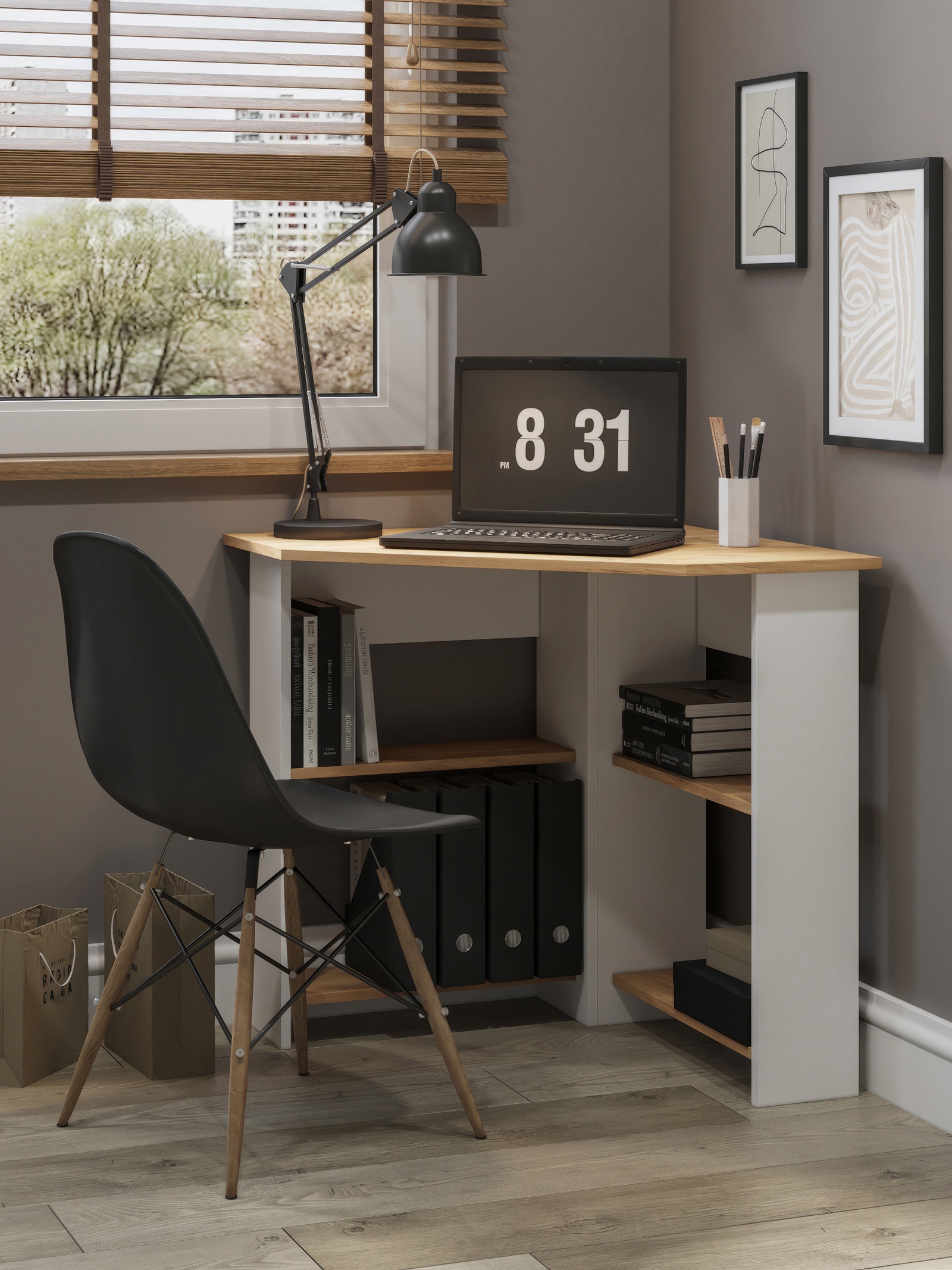 Изображение товара Угловой письменный стол ЖС-1 от Сима-Ленд белый/дуб крафт 73x75 см