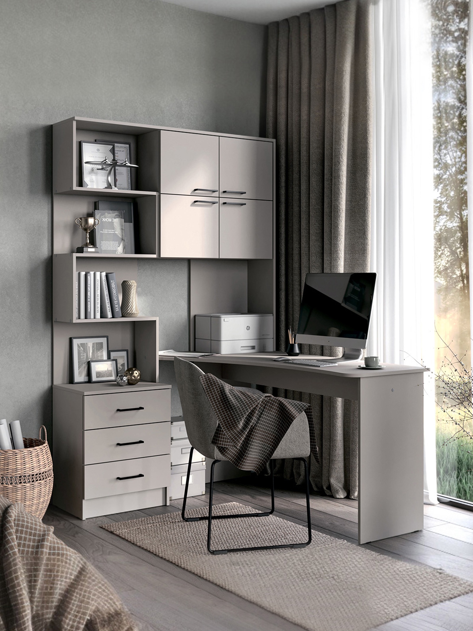 Изображение товара Письменный стол Сима-ленд Брауни правый 128x200x145 см ЛДСП цвет кашемир