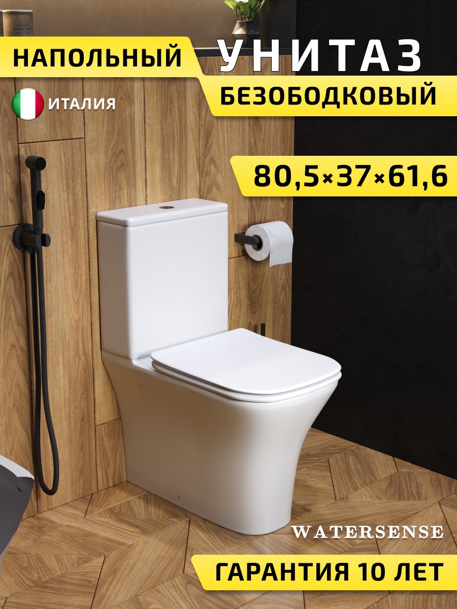 Изображение товара Безободковый унитаз Watersense Eva Pro с быстросъемным сиденьем и двойным смывом