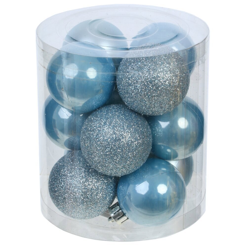 Изображение товара Набор елочных шаров 12 шт, диаметр 4 см, синий, глянцевый и глиттерный дизайн