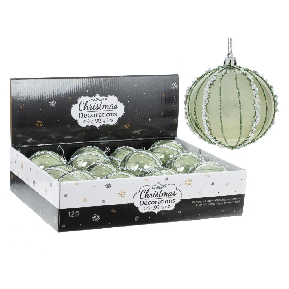 Изображение товара Набор елочных шаров 792020 8 см ПВХ зеленый 12 шт