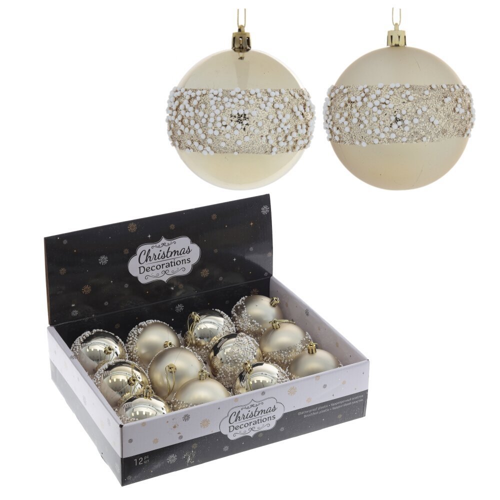 Изображение товара Набор елочных шаров 12 шт 8 см золотые пластиковые мерцающие для елки