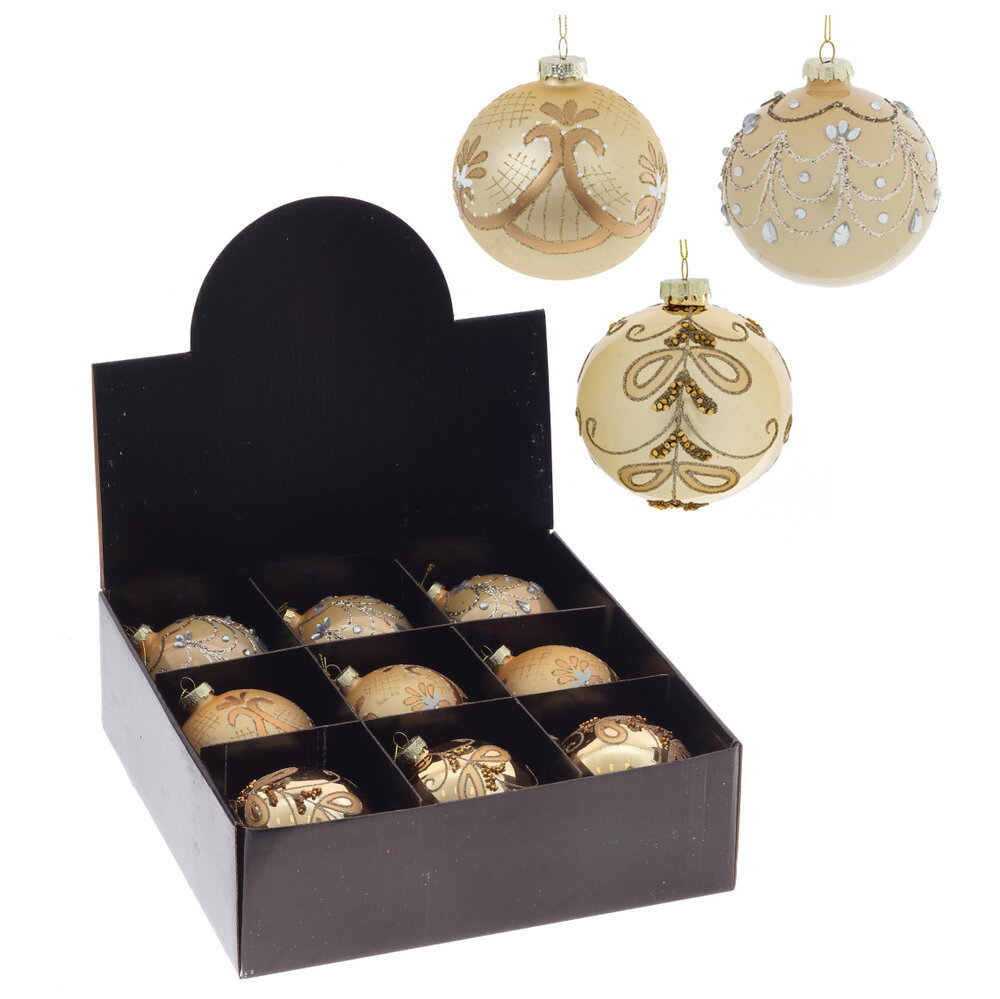 Изображение товара Набор елочных шаров 811861 10 см стекло жёлтый/золотой 9 шт