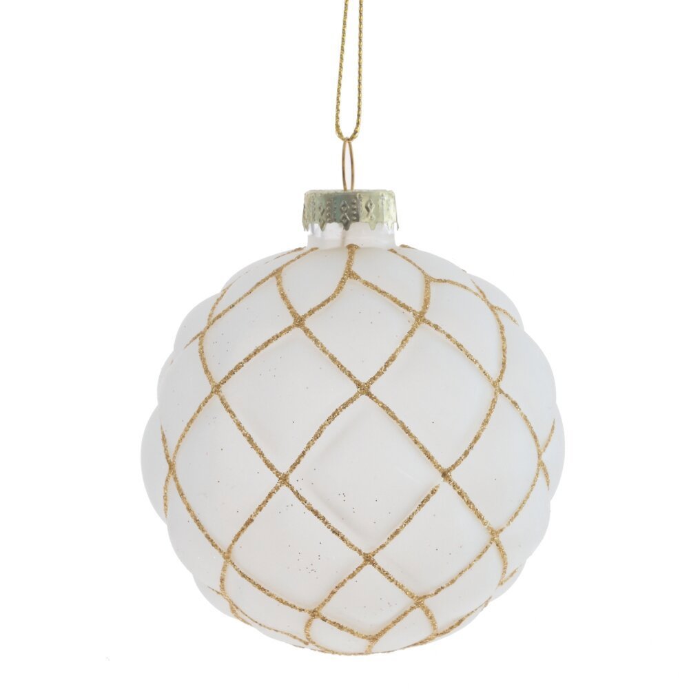 Изображение товара Елочный шар 809685 стекло 7 см белый с золотом глянцевый новогодний декор
