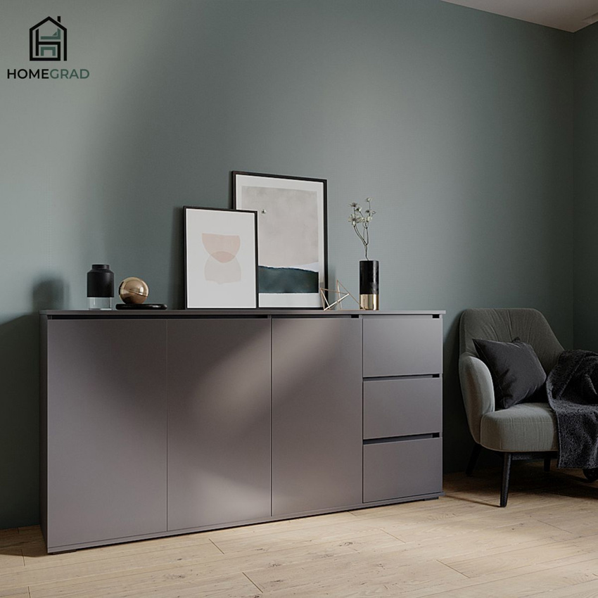 Изображение товара Комод Homegrad 009223/02 3 ящика 170.4x39x87 см ЛДСП цвет графит Изображение товара Комод Homegrad 009223/02 3 ящика 170.4x39x87 см ЛДСП цвет графит