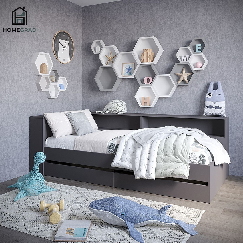 Изображение товара Кровать Homegrad 016020/00 с ящиком и полками для спальни