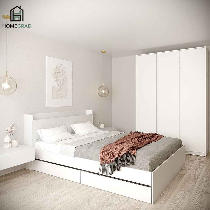 Изображение товара Кровать Homegrad ЦБ-00018013 166x90x222 см белая из ЛДСП современная дизайн