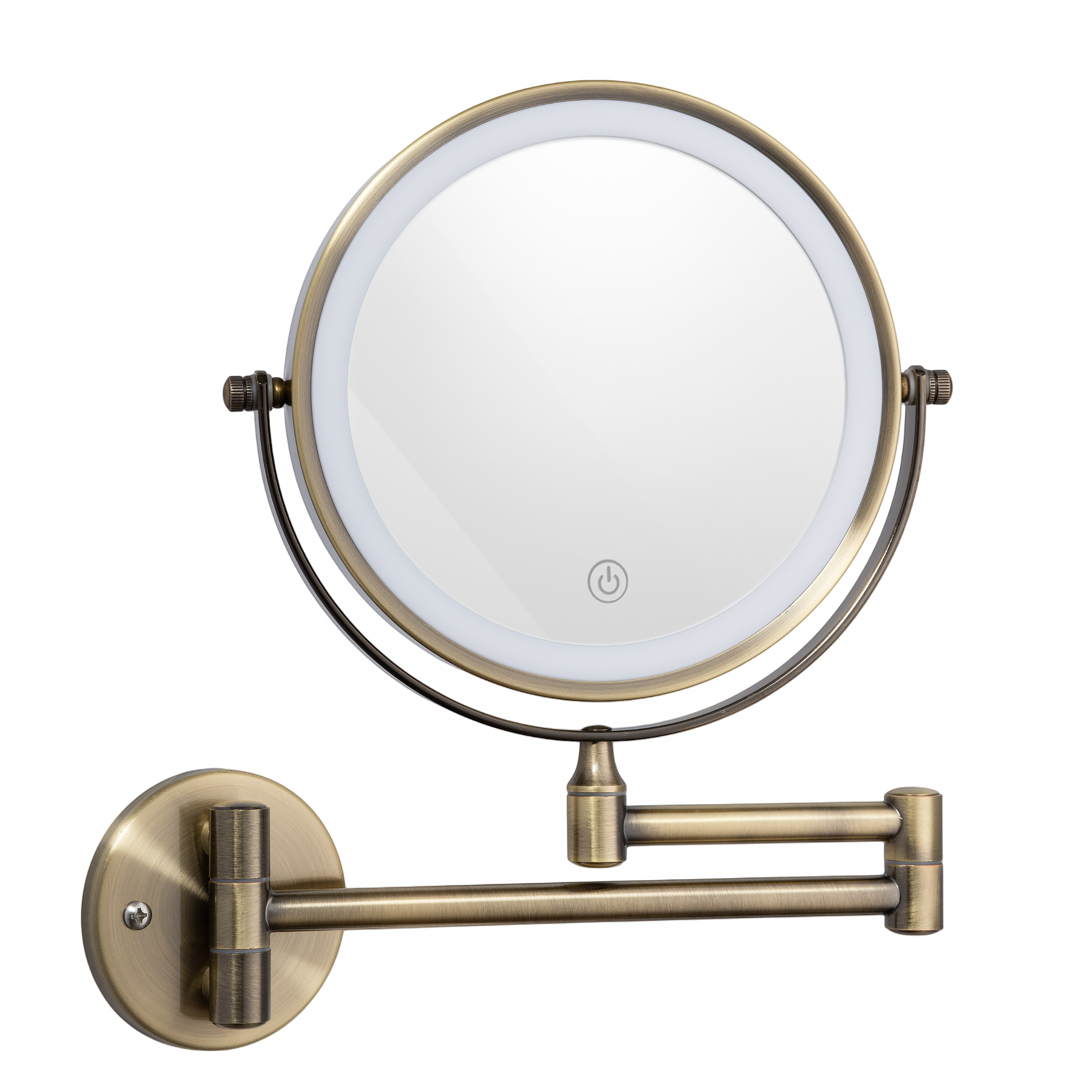 Изображение товара Зеркало косметическое настенное Miamark 23017529BZ двухстороннее с LED подсветкой, сенсорное, с увеличительным эффектом 3Х цвет античная бронза