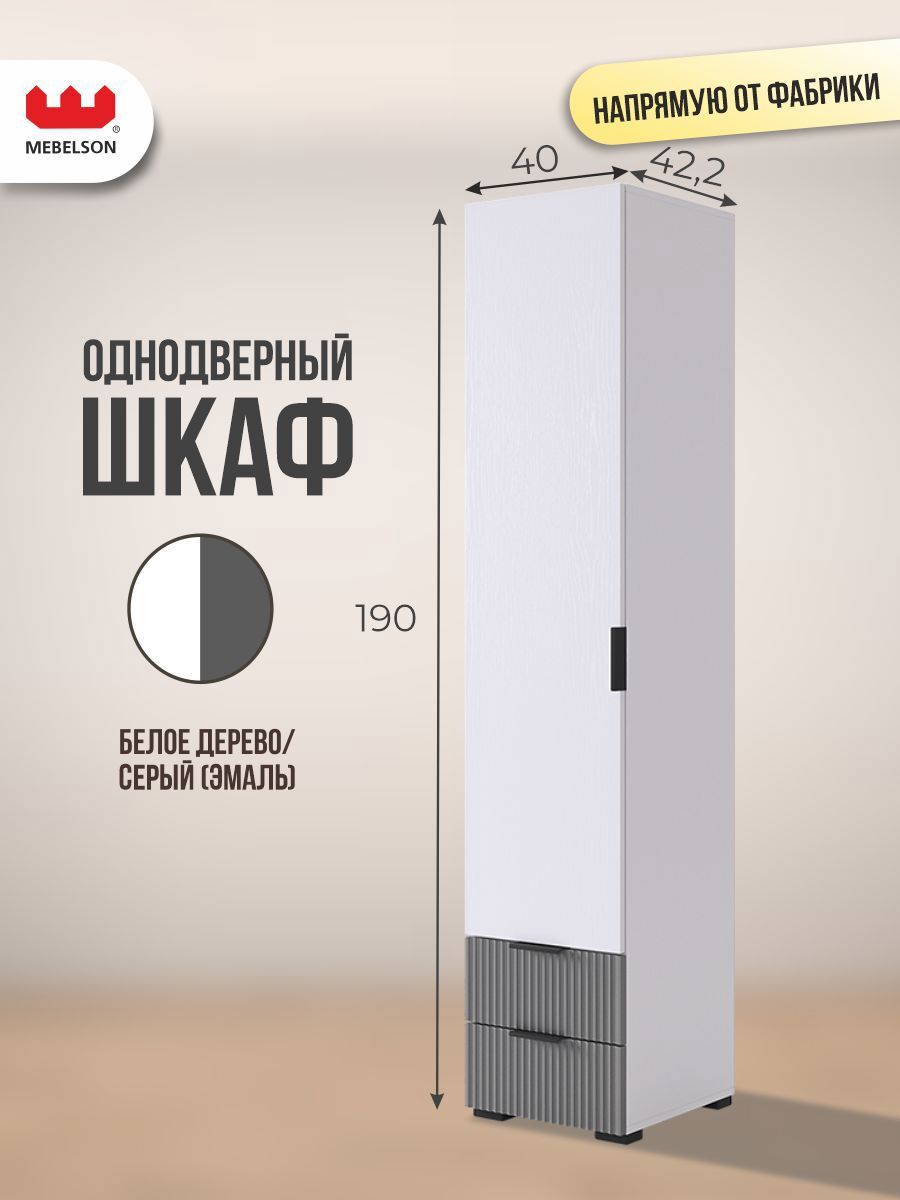 Изображение товара Стильный современный шкаф распашной Мебелсон Зефир 107.01 1 дверь белое дерево серый