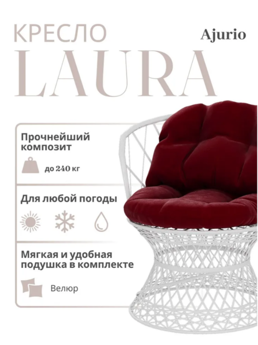 Изображение товара Садовое кресло Ajurio Queen из искусственного ротанга белое 76x76x85 см