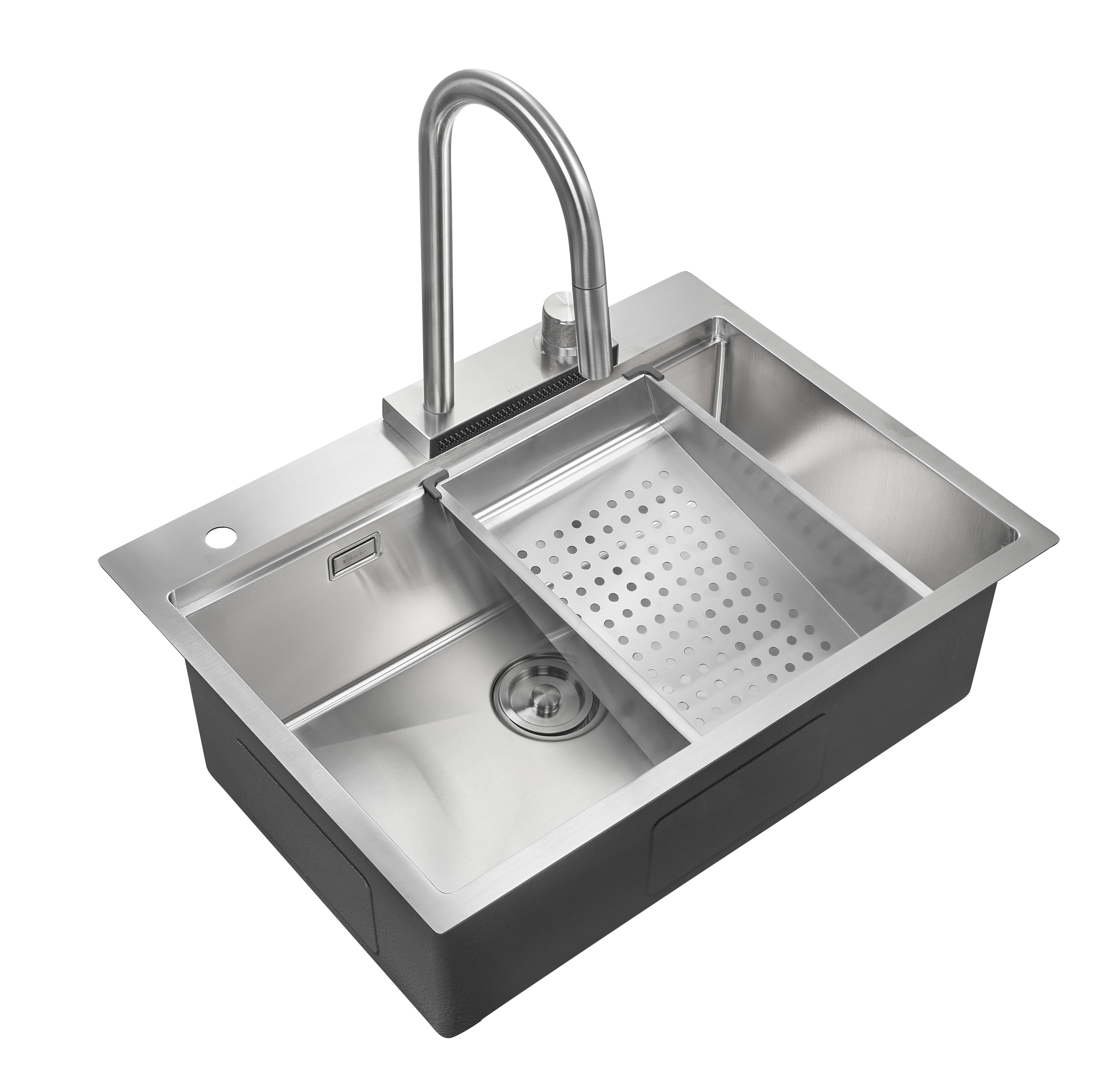 Изображение товара Мойка для кухни врезная с коландером Milacio Denia 68 50x68 см глубина чаши 40 см нержавеющая сталь цвет нержавеющая сталь