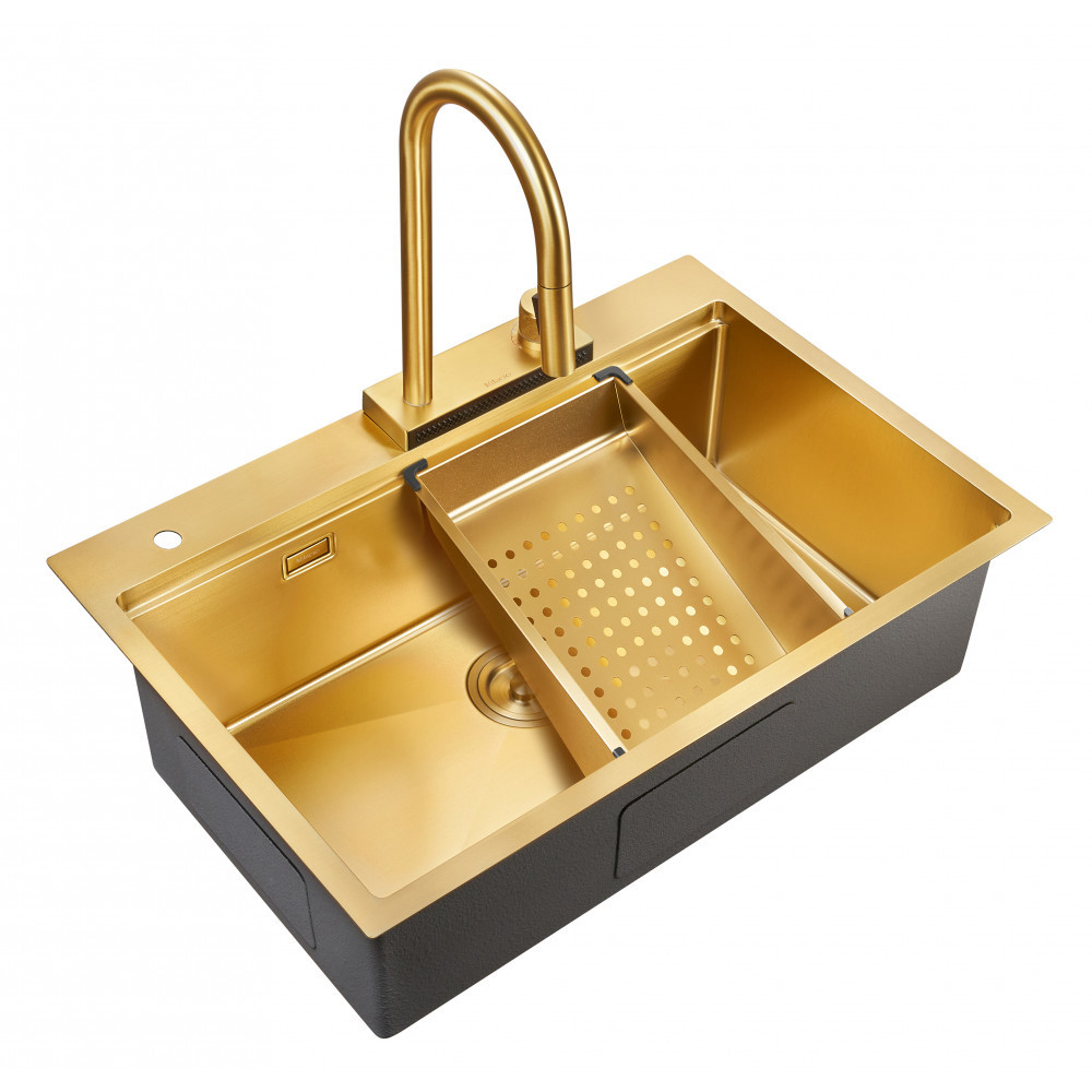 Изображение товара Накладная мойка Milacio Denia 50x75x22.5 см нержавеющая сталь цвет золото