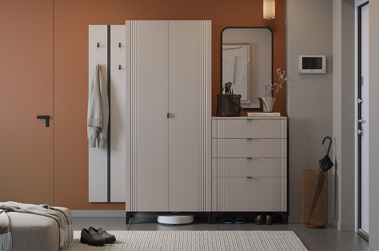 Изображение товара Комплект мебели для прихожей Mebelson К38 190x190x42 см ЛДСП цвет кашемир/фрапучино матовый/черный