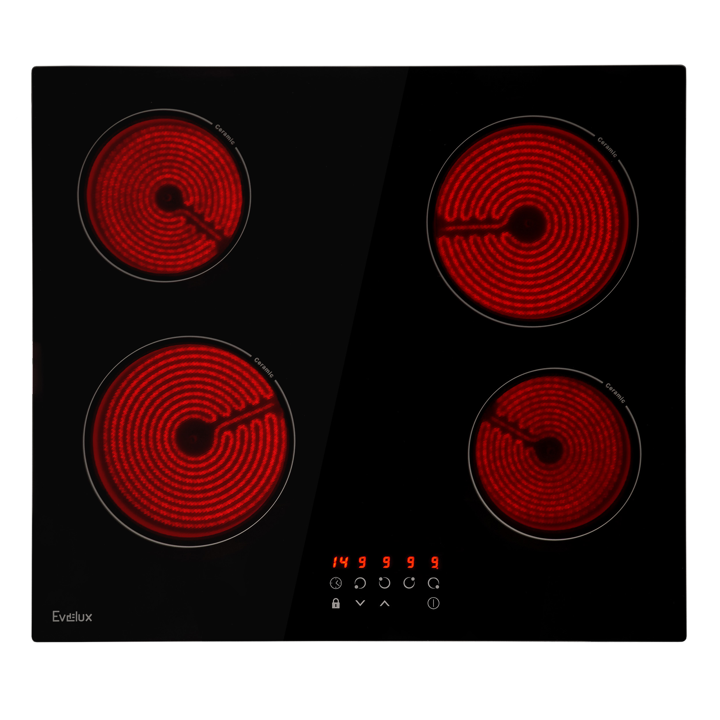 Изображение товара Электрическая варочная панель Evelux hev 640 b 4 конфорки стеклокерамика черная 59 см