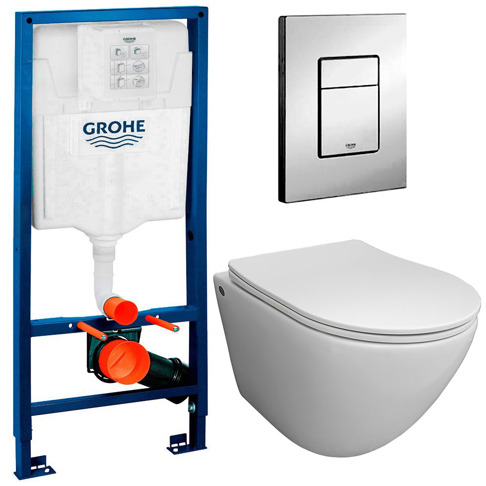 Изображение товара Комплект инсталляция Grohe 38772001 и унитазом Bloomix Trend 3.0 AD1203T/UF1 безободковый торнадо Ceramic с сиденьем