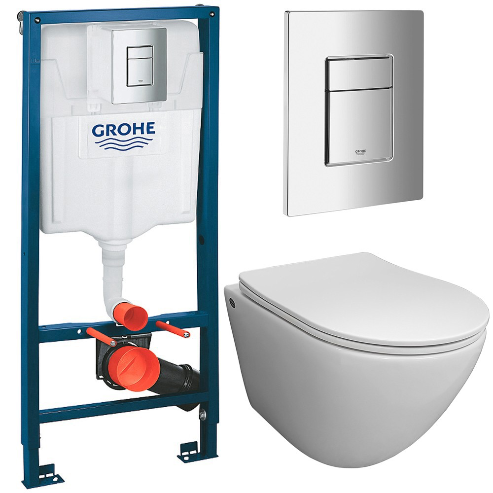 Изображение товара Комплект инсталляция Grohe 38811000 и унитазом Bloomix Trend 3.0 AD1203T/UF1 безободковый торнадо Ceramic с сиденьем