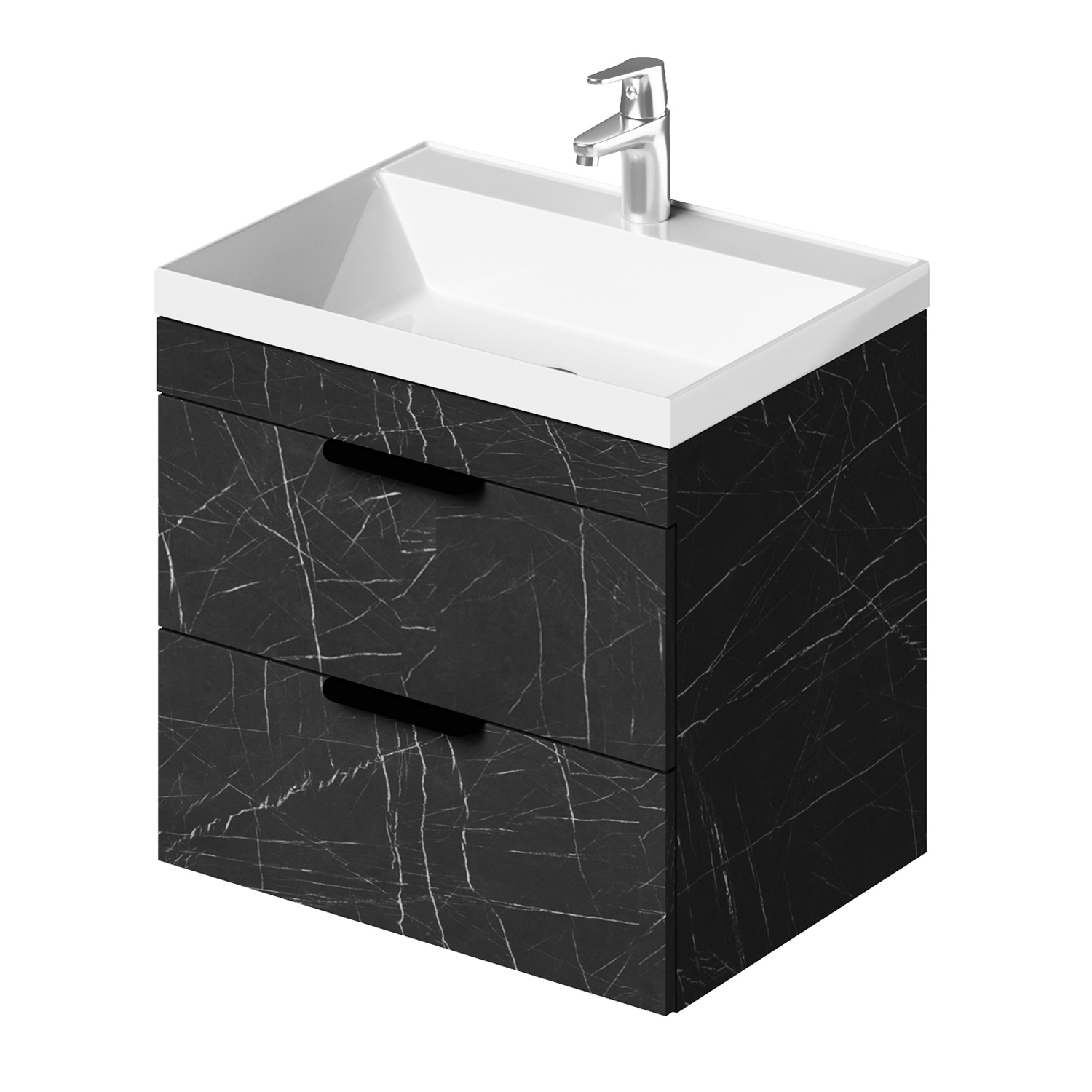 Изображение товара Тумба с раковиной подвесная Итана Alta 60 60x44.7x56.4 раковина Clarissa 60 камень Пьетра Гриджиа черный