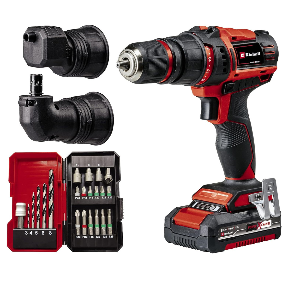 Изображение товара Аккумуляторная дрель-шуруповерт Einhell PXC TE-CD 18/45 3X-Li 2 Ач 45 Н·м