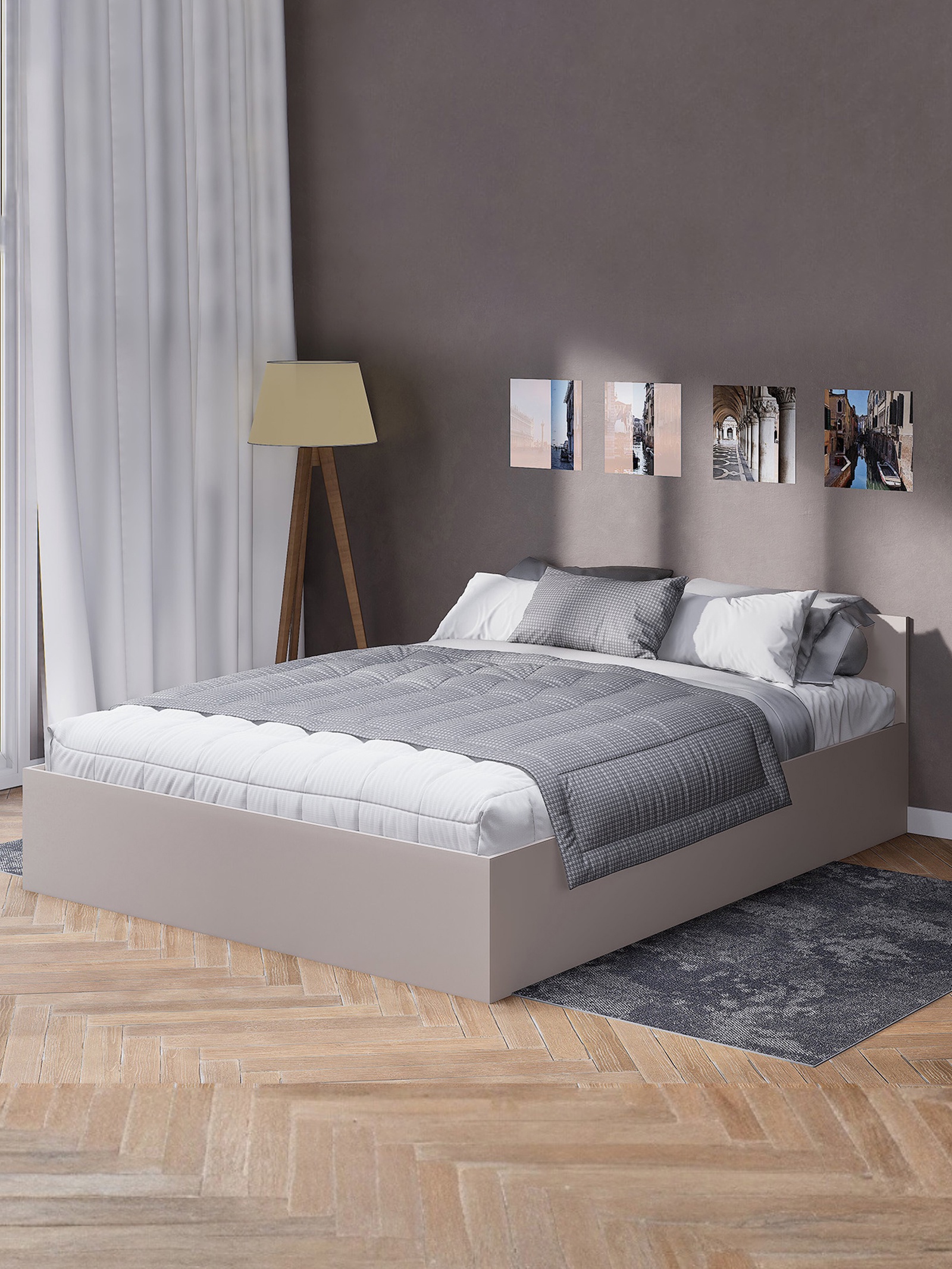 Изображение товара Двуспальная кровать Лора 200x160 см цвет кашемир из ЛДСП современный стиль