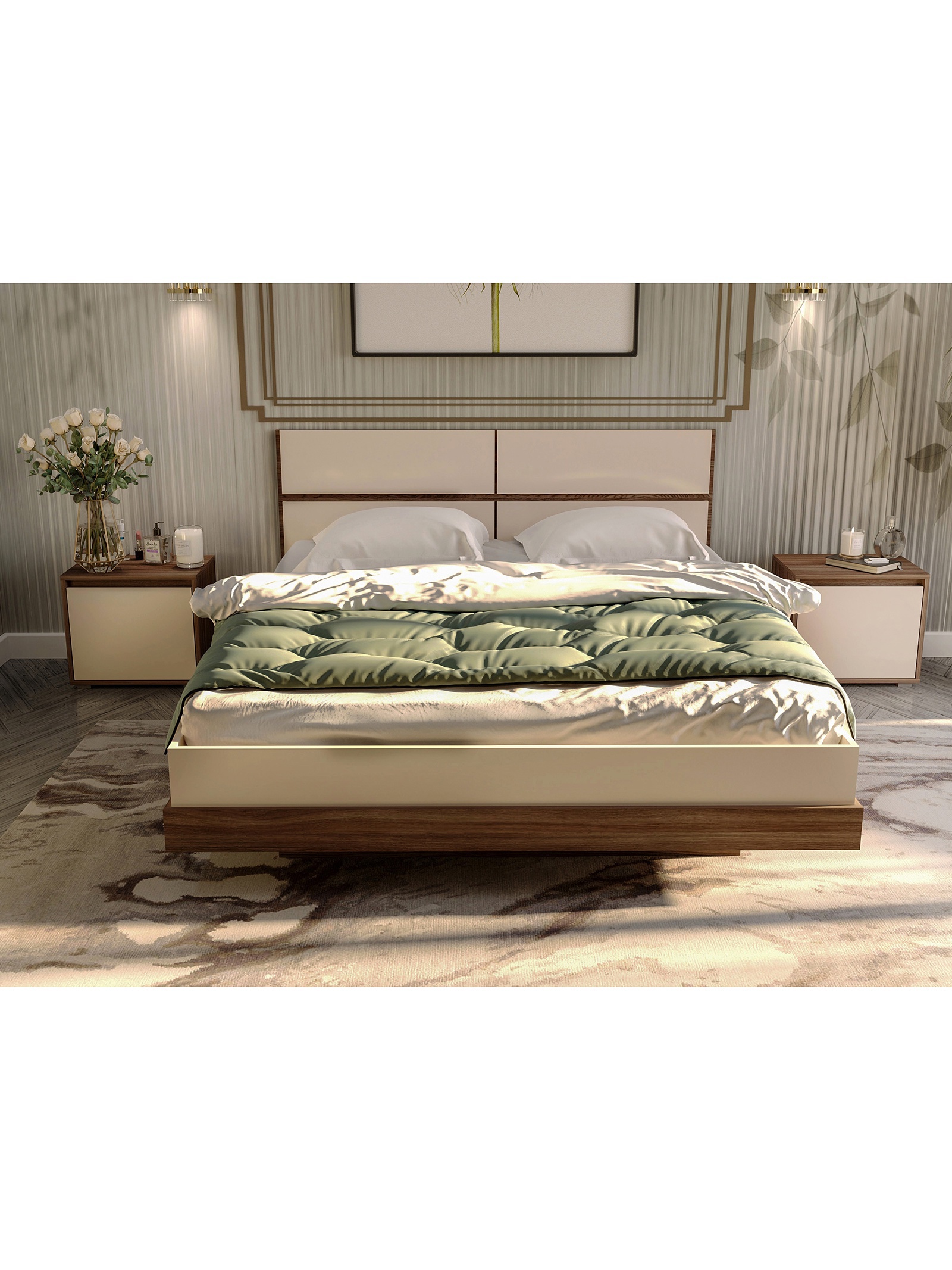 Изображение товара Кровать Ника от Сима-Ленд 200x160 см современный дизайн, бежевый Вельвет