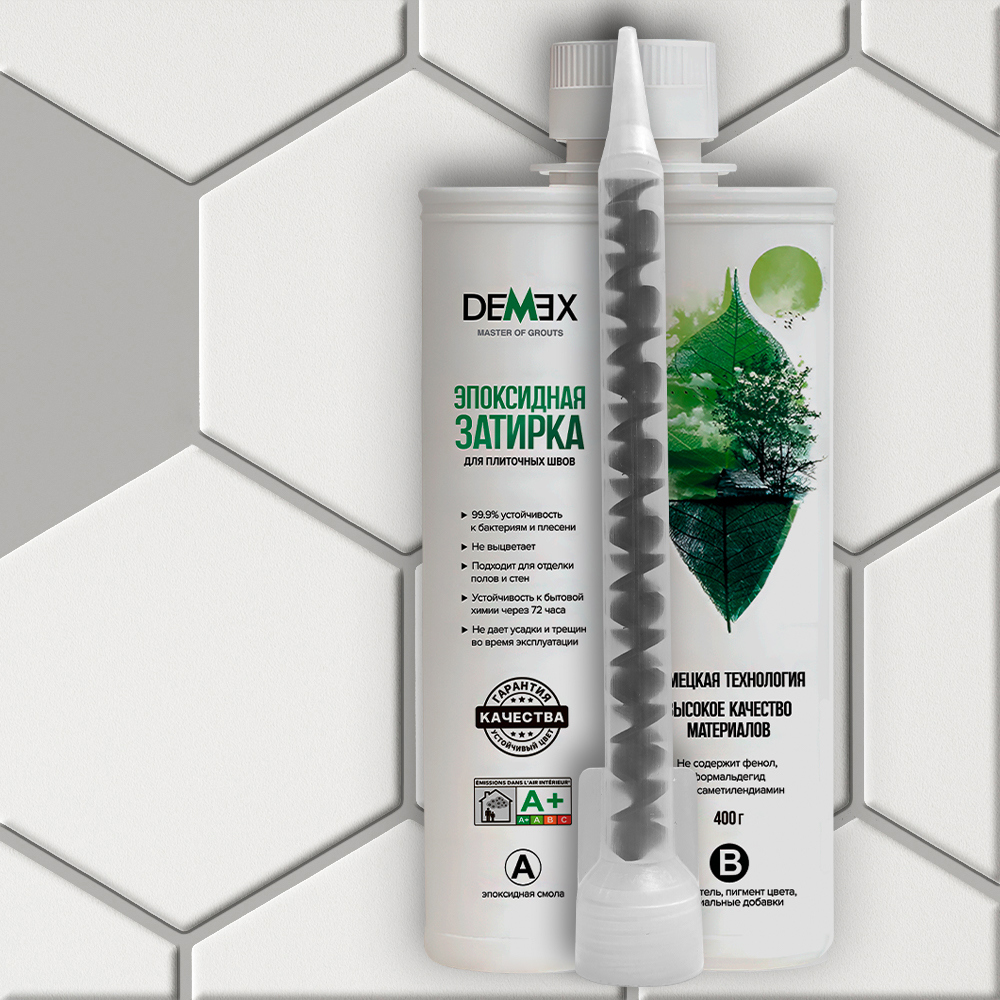 Изображение товара Эпоксидная затирка Demex 105 двойная туба серый 400 г для внутренней и наружной облицовки