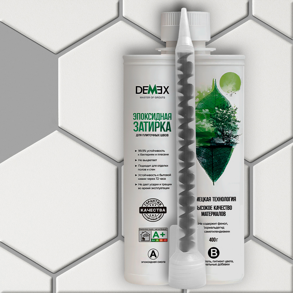 Изображение товара Затирка эпоксидная двухкомпонентная Demex 104 в двойной тубе 400 грамм цвет теплый серый