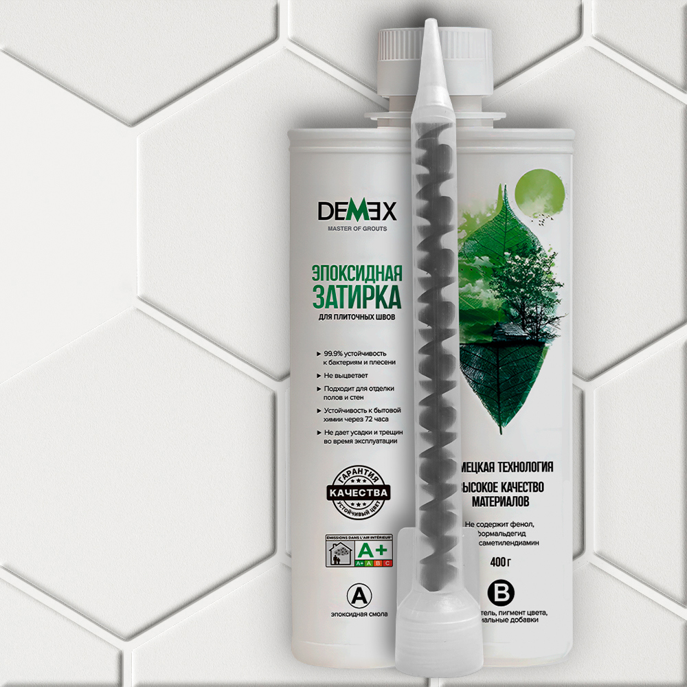 Изображение товара Затирка эпоксидная двухкомпонентная Demex 101 в двойной тубе 400 грамм цвет белое облако