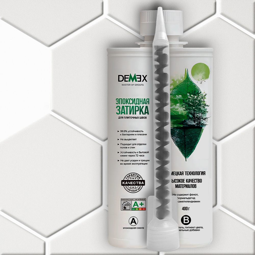 Изображение товара Двухкомпонентная эпоксидная затирка Demex 001 белая 400 г для внутри и наружных работ