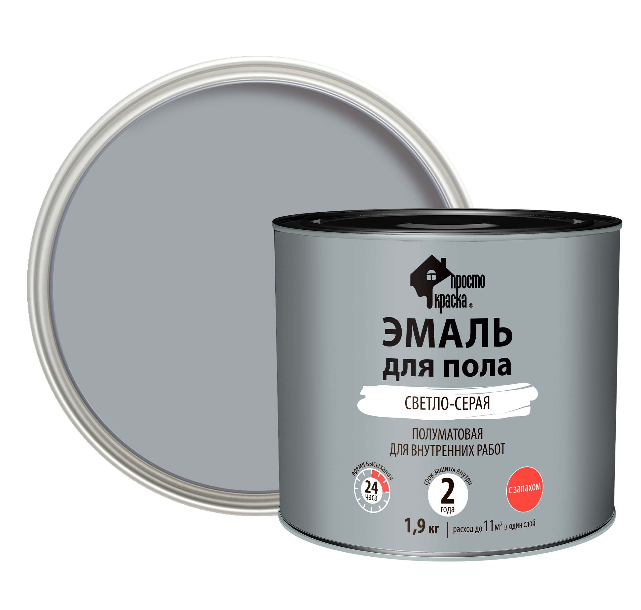 Изображение товара Эмаль для пола Простокраска полуматовая цвет светло-серый 1.9 кг