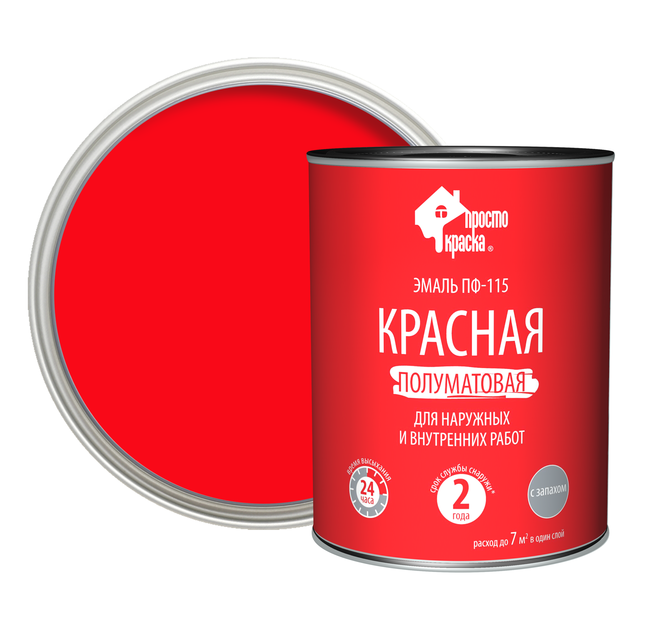 Изображение товара Эмаль ПФ-115 Простокраска полуматовая цвет красный 0.8 кг