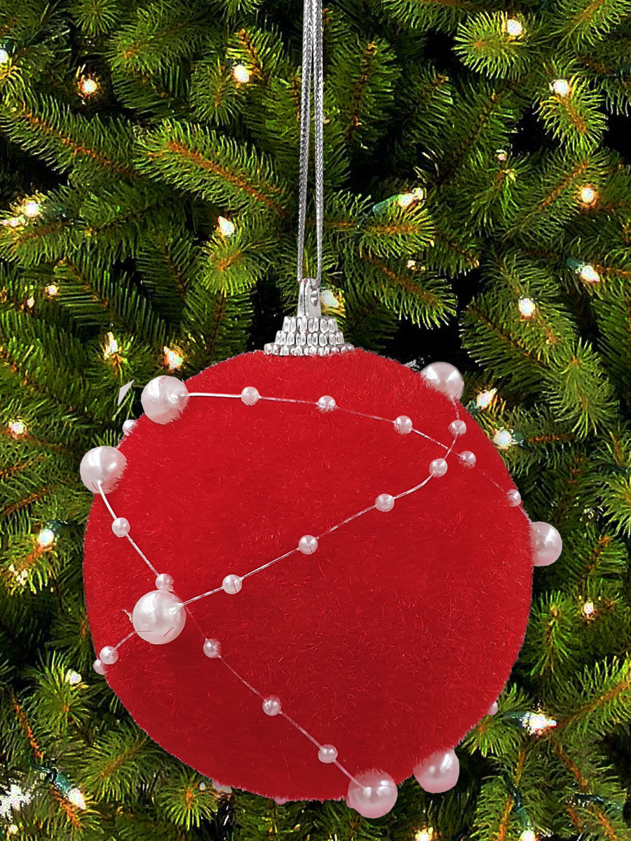 Изображение товара Набор елочных шаров Магия праздника Велюр 8 см 6 шт красные