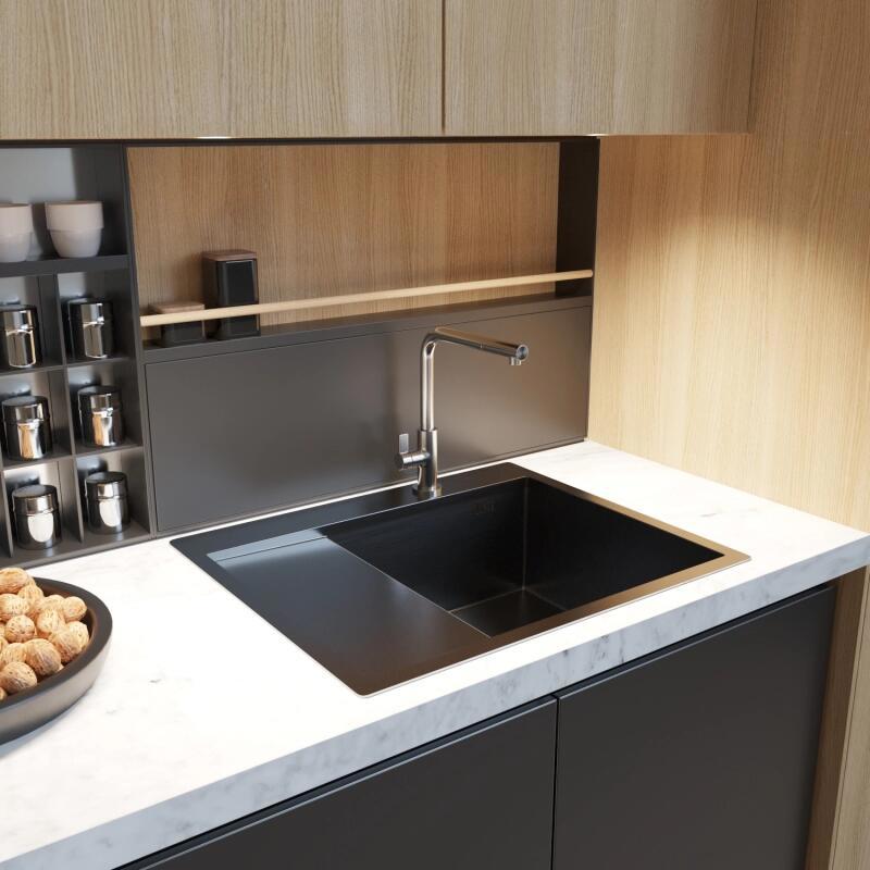 Изображение товара Мойка для кухни TROPFBERG 60x50 с сифоном и покрытием PVD черный графит