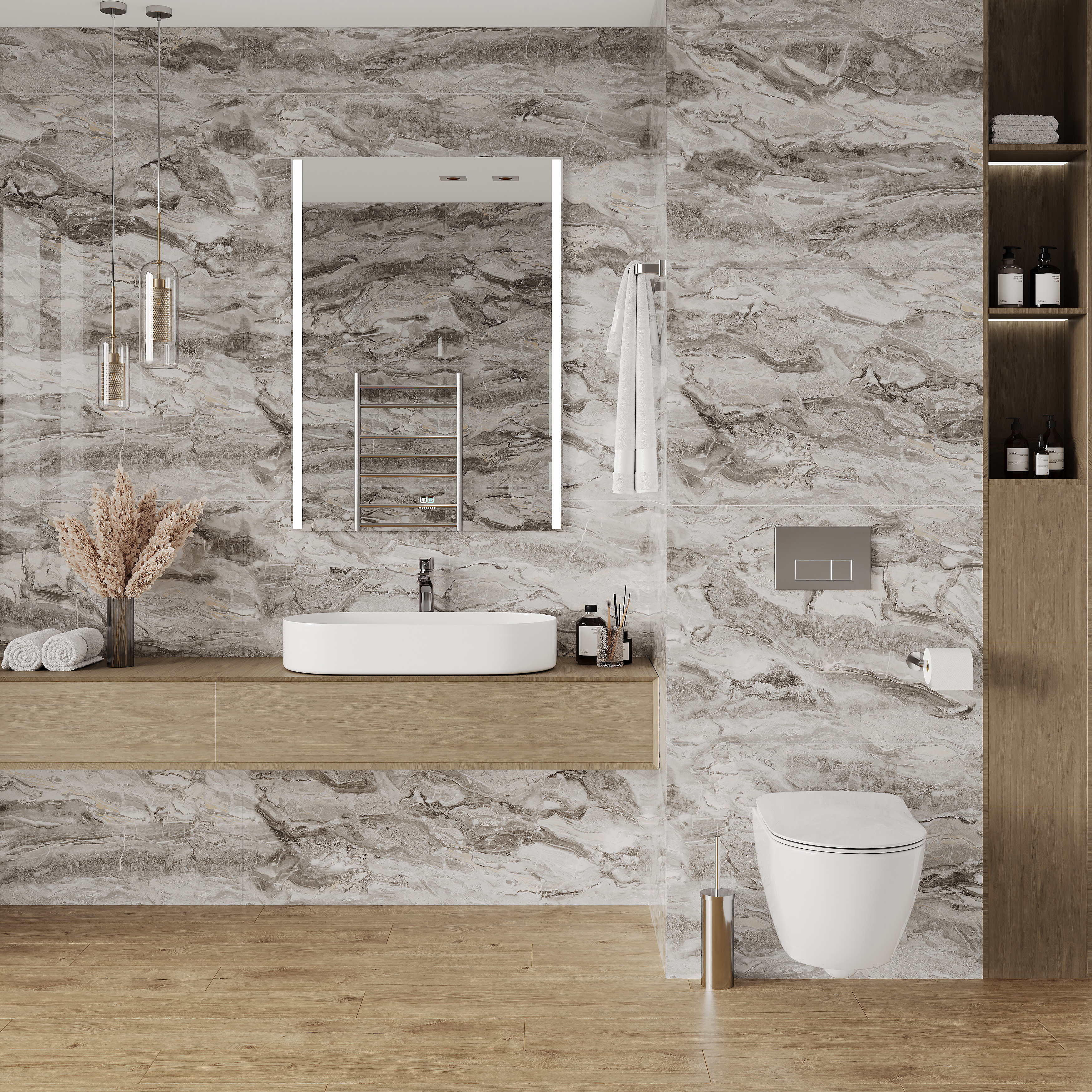 Изображение товара Керамогранит Ceradim Ocean 60x120 см серый с эффектом мрамора глянцевый