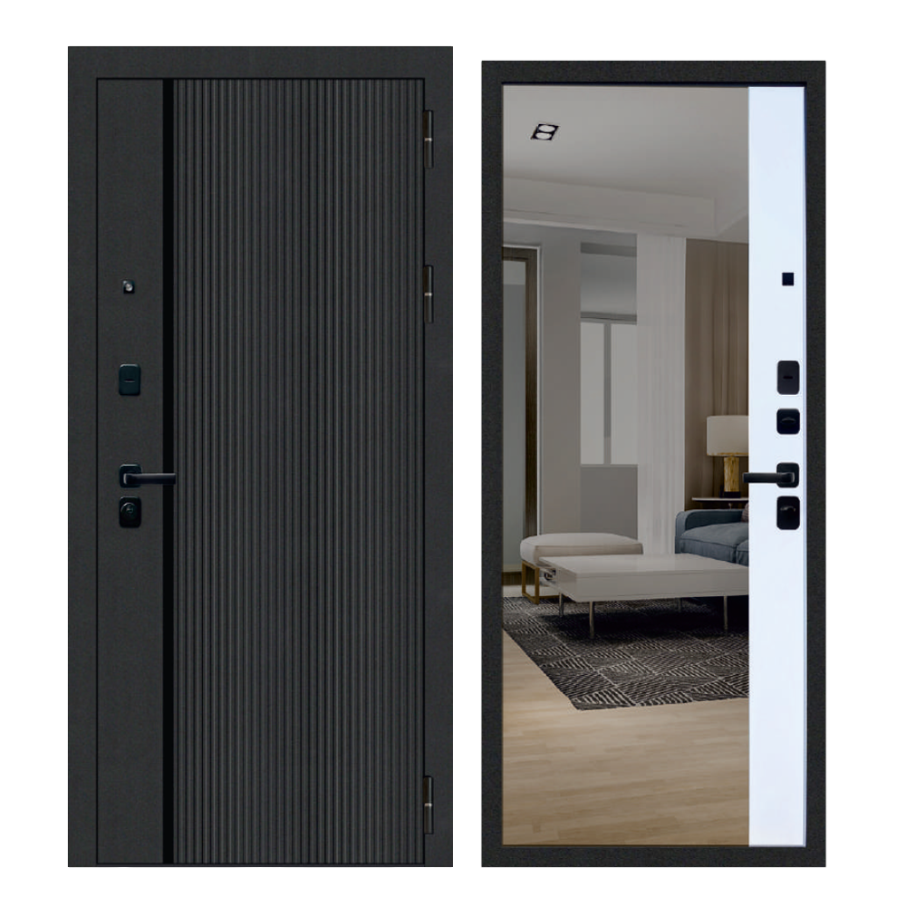 Изображение товара Входная дверь Buldoors 90 РР Панорама правый 205x96см цвет черная шагрень/веллюто бьянко с зеркалом Изображение товара Входная дверь Buldoors 90 РР Панорама правый 205x96см цвет черная шагрень/веллюто бьянко с зеркалом