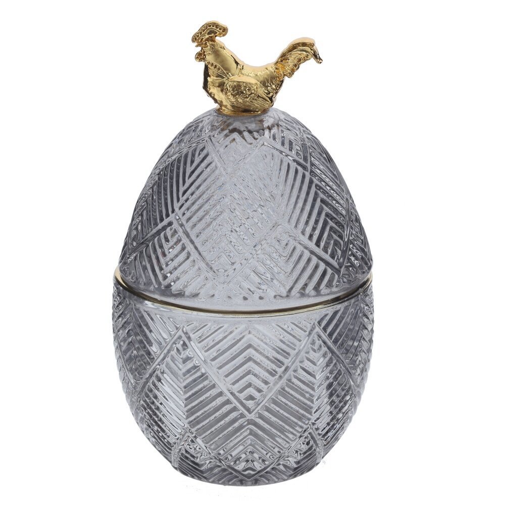 Изображение товара Шкатулка из стекла в форме яйца с петухом, 14 см
