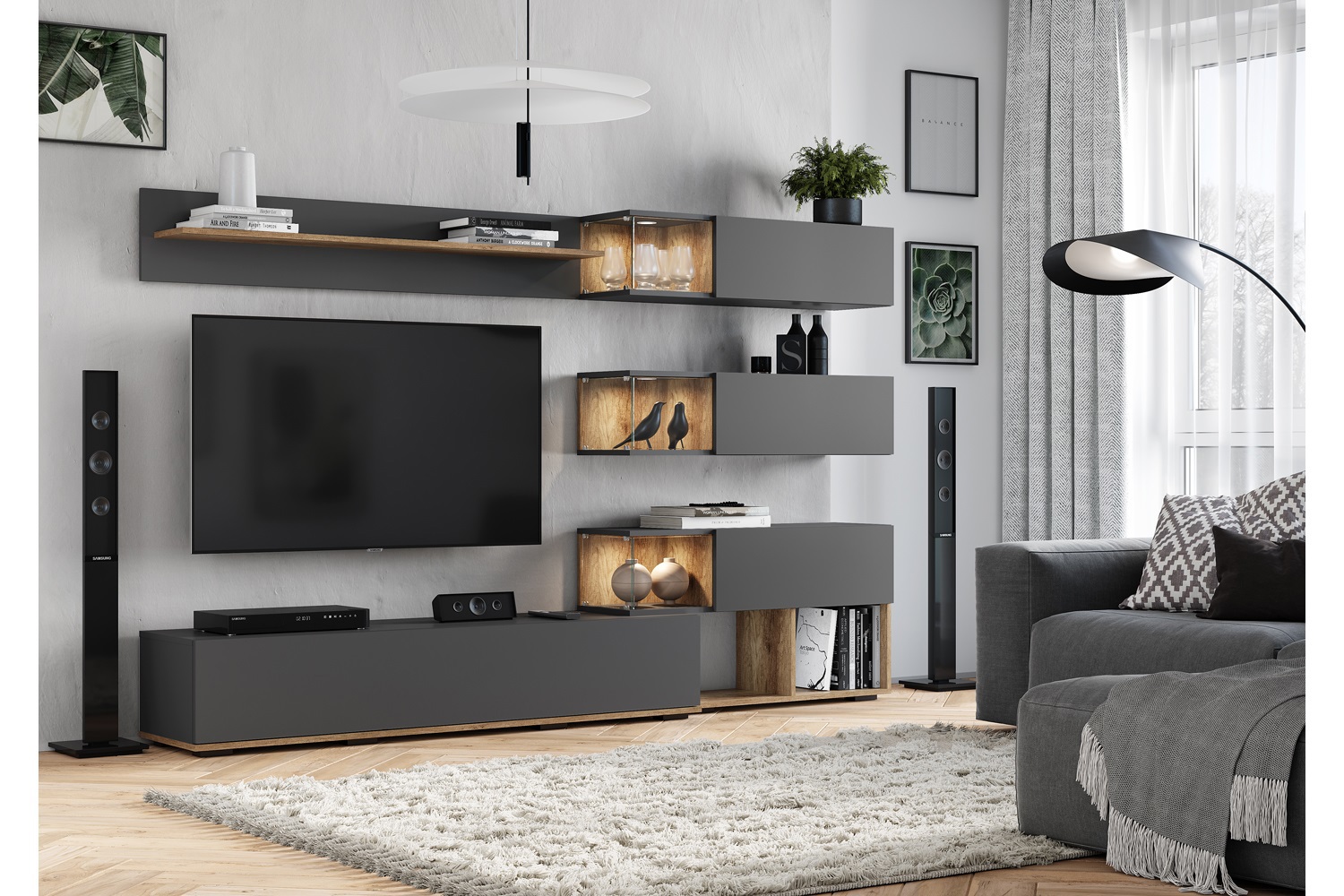 Изображение товара Модульная стенка Bts Рига ГС-01 140x90x35.2 см из ЛДСП цвет Графит Россия