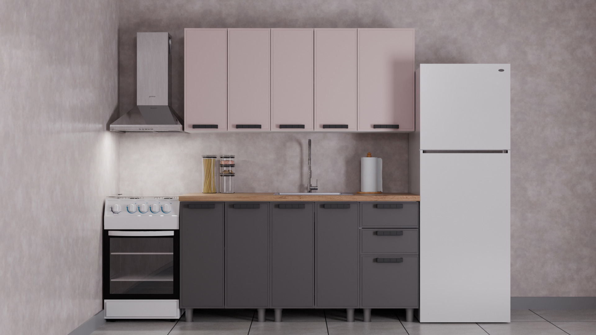 Изображение товара Кухня Магнолия Аленушка 00-00240867 160x216x60 см ЛДСП цвет серо-бежевый