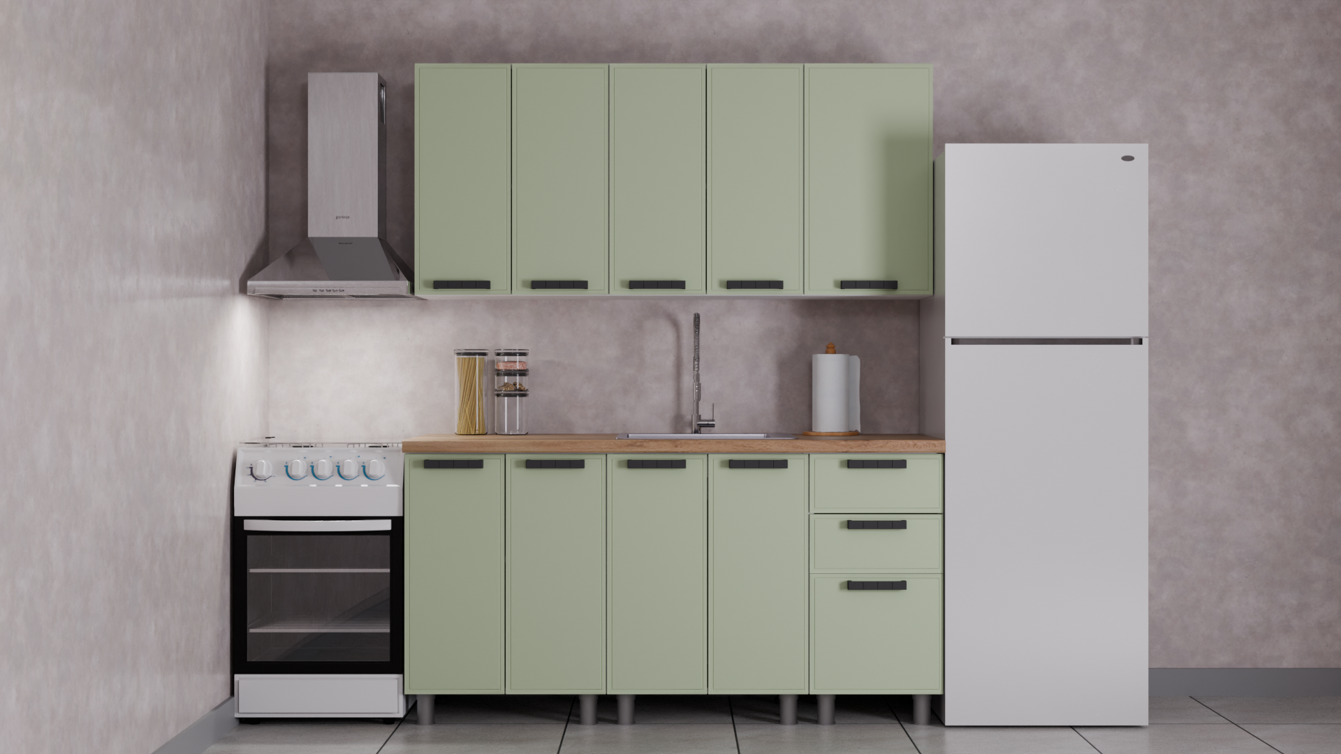 Изображение товара Кухня Магнолия Аленушка 00-00240870 160x216x60 см ЛДСП цвет оливковый