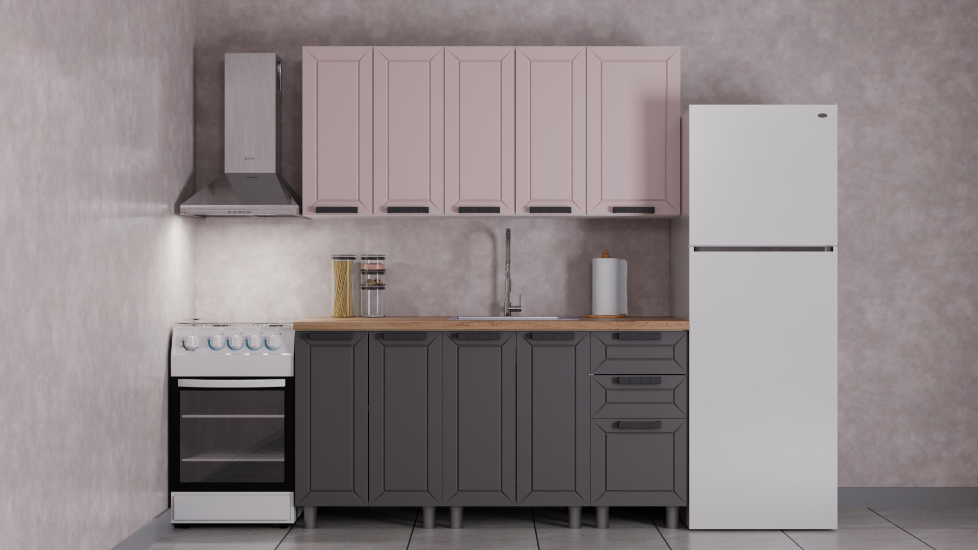 Изображение товара Кухня Лилия Аленушка 00-00240854 160x216x60 см ЛДСП цвет серо-бежевый